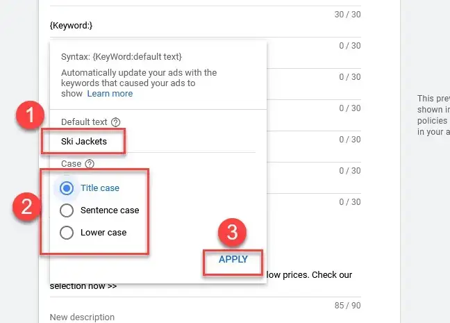 Applying The Dynamic Keyword Insertion Feature In The Ad Copy Setup applying the dynamic keyword insertion feature in the ad copy setup