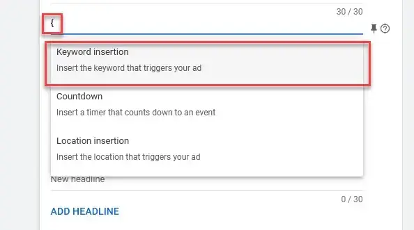 Select Keyword Insertion From The Dynamic Insertion Dropdown Selection select keyword insertion from the dynamic insertion dropdown selection