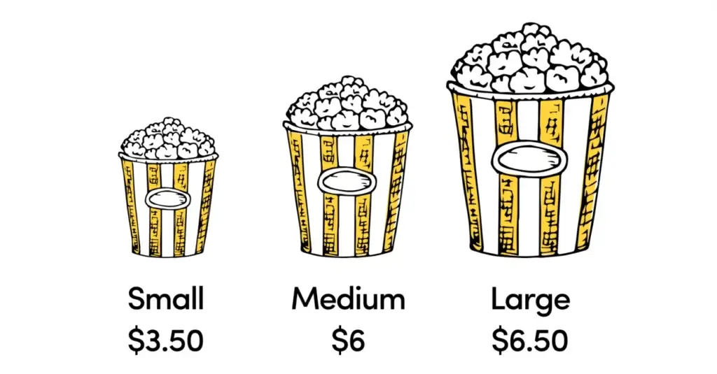 Small Medium And Large Popcorn small, medium, and large popcorn