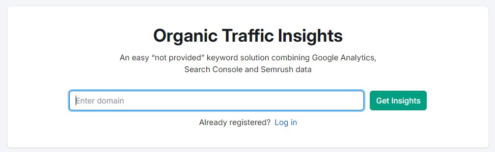 semrush organic traffic insights tool interface, illustrating an easy method on how to check organic traffic by entering a domain for detailed analytics.