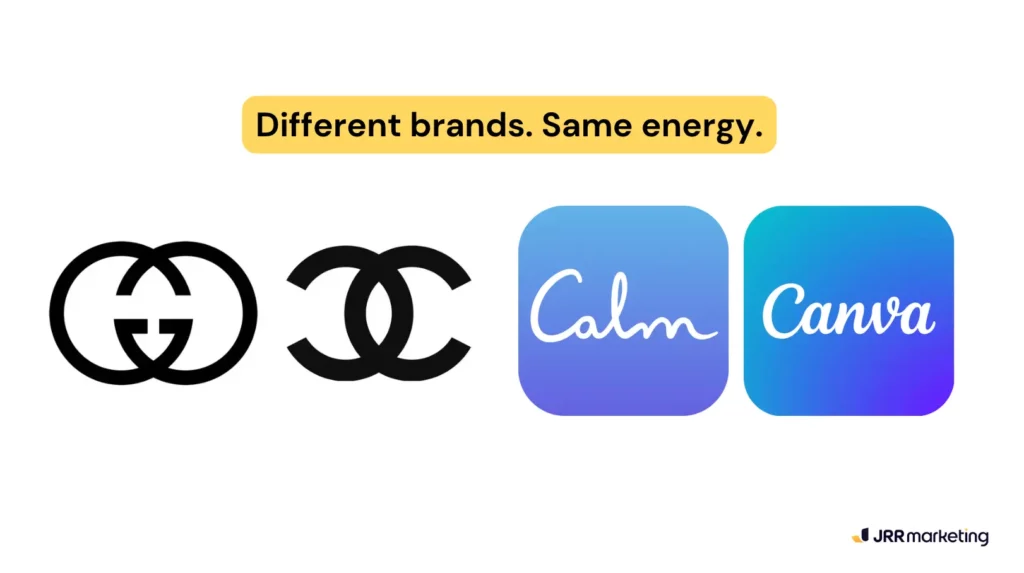 Brands With Similar Logos side-by-side logos showing lookalike branding from different companies. a visual example of similarity bias where familiar design builds instant trust.