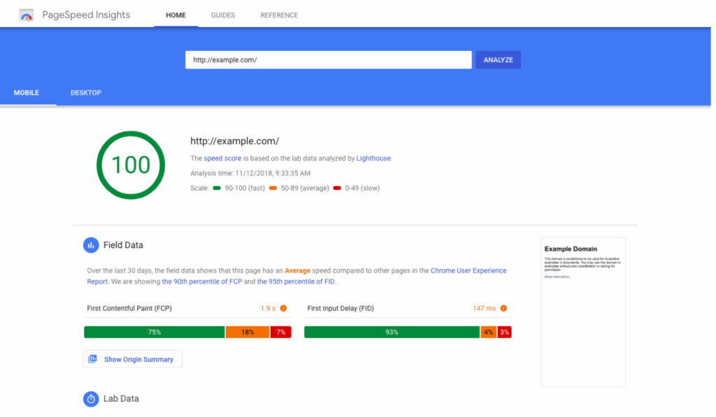 screenshot of google pagespeed insights showing a 100 score, highlighting site speed improvements that support a strong paid search strategy.